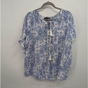 Fred David‎ women’s blue and white top with tassel tie by the neck Size 2X